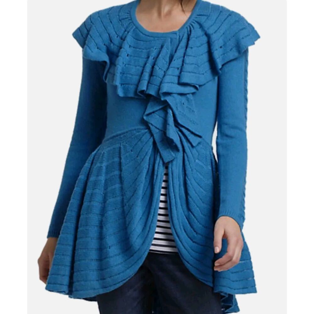 Blue Ruffled Women's Sweater - Picture 16 of 16